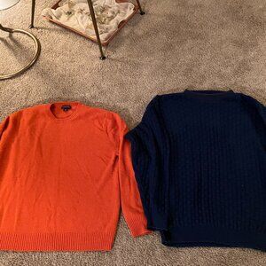 Lot of Two Unisex (Women's XL; Men's L) Orange and Blue Crewneck SWEATERS